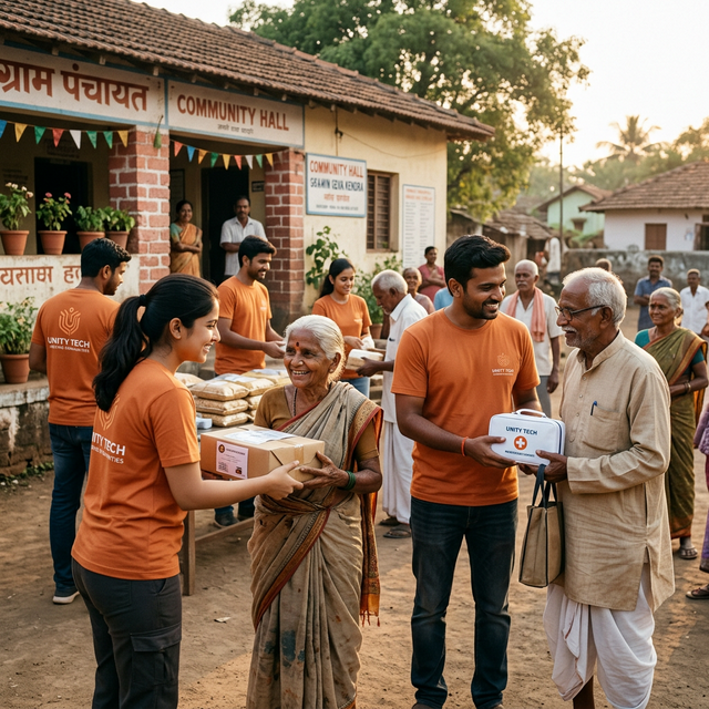 AIZU Community Care - Volunteers helping elderly in India